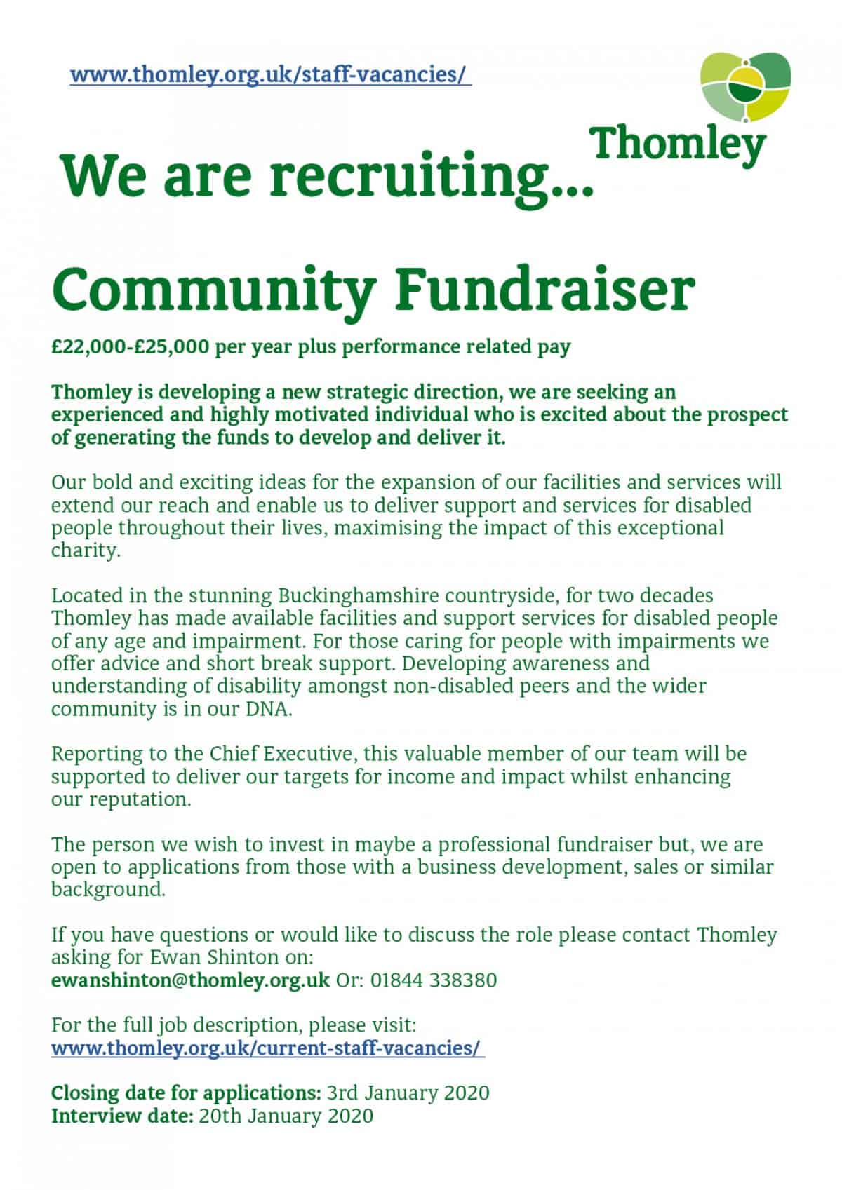 We Are Recruiting For A Community Fundraiser…