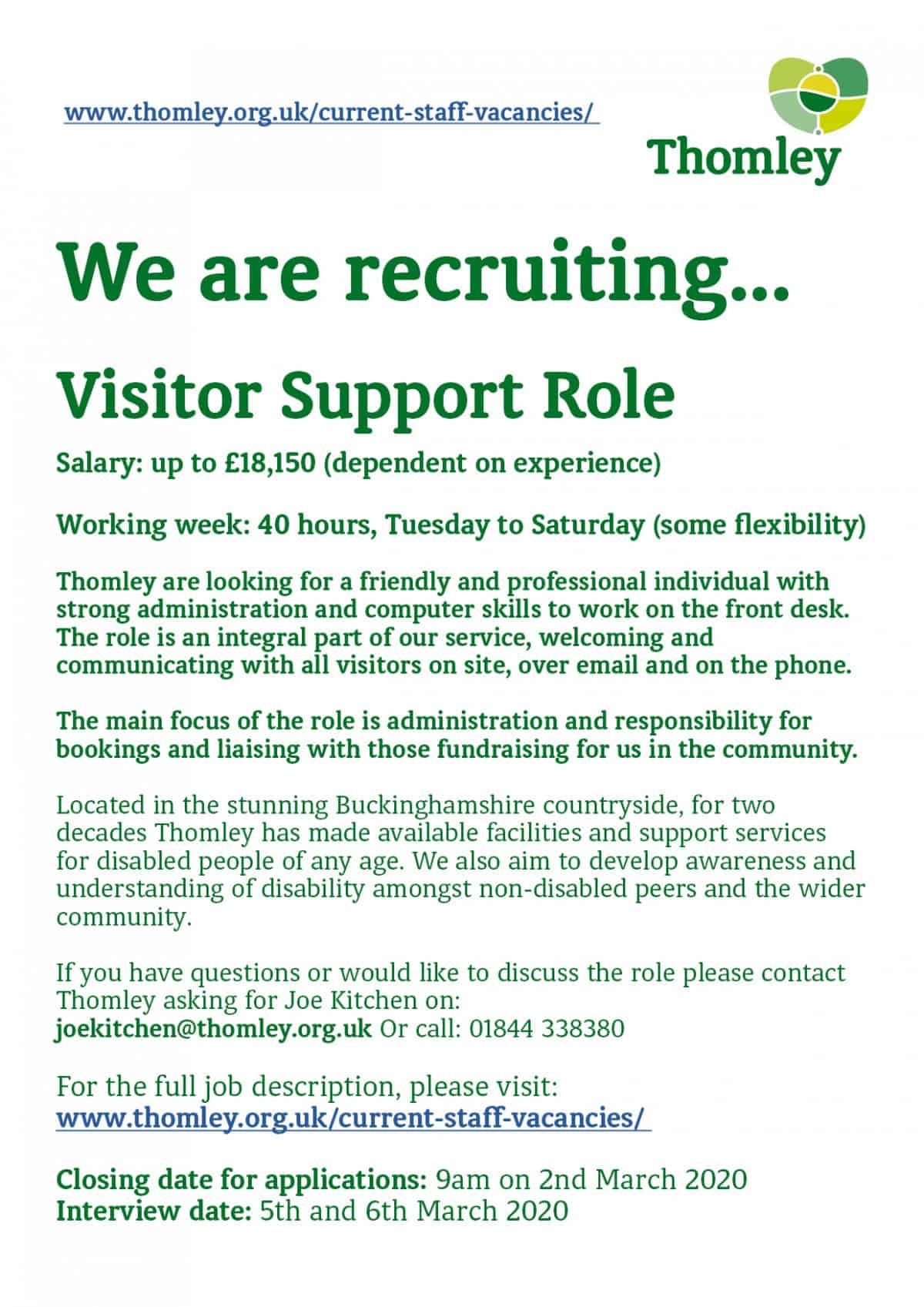 We Are Recruiting For A ‘Visitor Support’ Role…